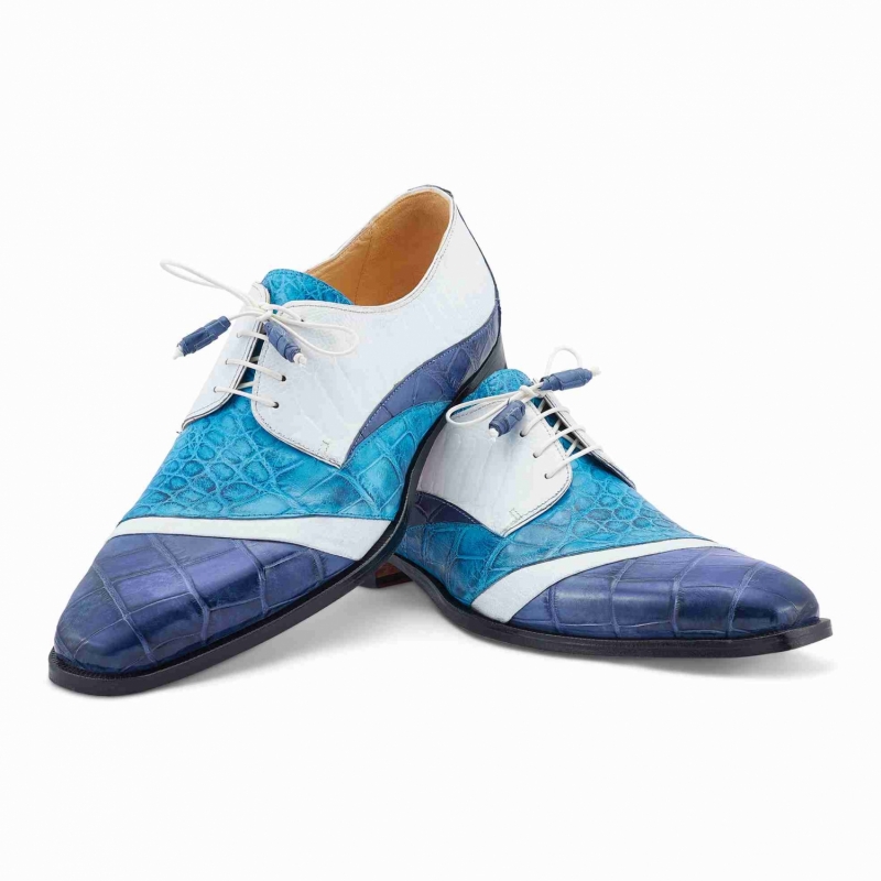 ART 3064 ALLIGATOR/ OSTRICH LEG HAND PAINTED CARIBBEAN BLUE-WHITE-AZURE