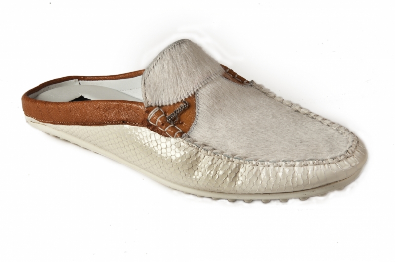 art 3484 leather malabo white & ostrich tan & pony white