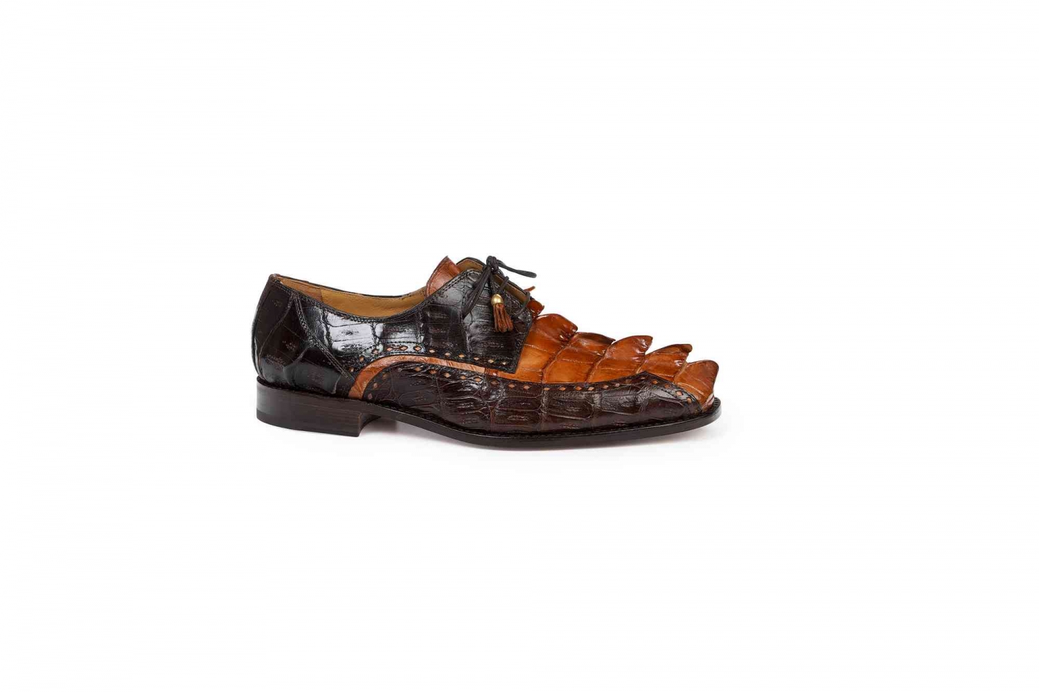 Usa Collection Mauri Shoes Hornback Raised Tail Hand Painted Cognac Baby Croc Sport Rust